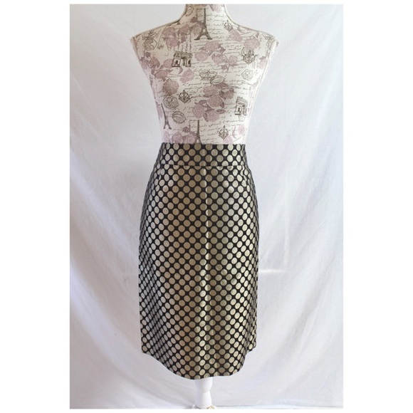 J. Crew Silk Gold Circles Pencil Skirt Fits Size 8 - Picture 6 of 7